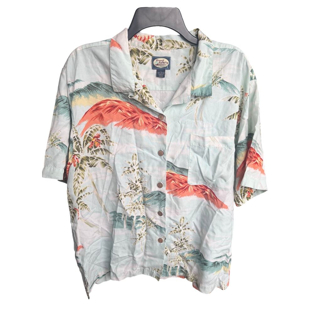 Tommy Bahama Men’s Hawaiian Button-Up Shirt (Large) Tropical Island Camp Shirt